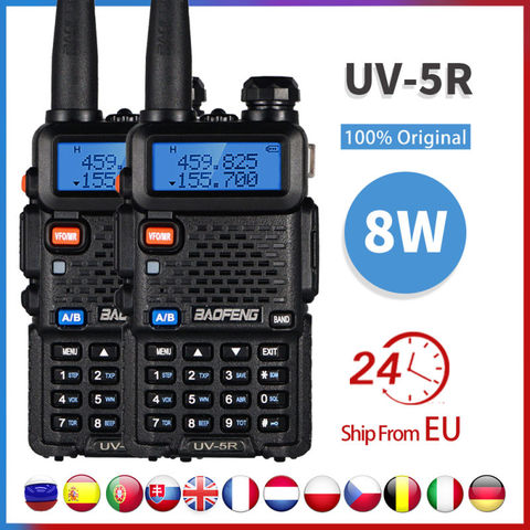 2 uds Real 8W Baofeng uv-5r Walkie Talkie de alta potencia portátil jamón Radio CB uv 5r de doble banda VHF/UHF FM transceptor Radio de dos vías ► Foto 1/6