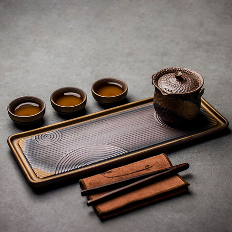 LUWU-bandejas para té de cerámica hechas a mano, accesorios para té de kung-fu ► Foto 1/5