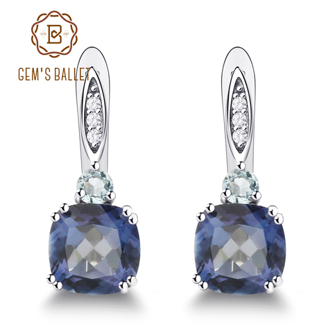 Gema de Ballet de 4,44 quilates para mujer, Iolite Natural, cuarzo azul místico, Topacio azul cielo, pendientes de Clip de Plata de Ley 925, joyería fina ► Foto 1/6