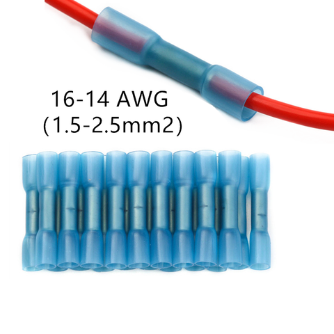 Terminales a tope termorretráctiles, conectores de Cable eléctrico aislados, prensado de 16-14 AWG, color azul, Conector de terminales, 25/50 Uds. ► Foto 1/6