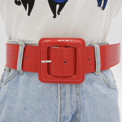 De moda de talla grande cinturón grande y ancho brillante de cinturones de cuero para mujer rojo cintura negro ceinture femme taille riem de alta calidad ► Foto 1/6