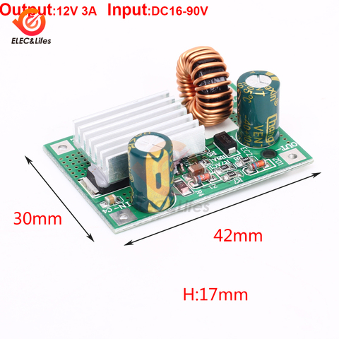 Módulo de fuente de alimentación reductor, regulador de tensión regulable, DC-DC, 16V-90V a 12V, 3A ► Foto 1/4