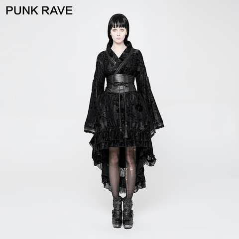 PUNK RAVE Lolita mujer vestidos de encaje perfil suelto tela suave de satén cintura independiente sello flocado impresión moderna Kimono ► Foto 1/6