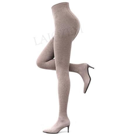 LAIGZEM-Pantalones con botas para mujer, tacones medios elásticos, pantimedias de cintura alta, zapatos de Cosplay para mujer, talla grande 34 45 42 ► Foto 1/6