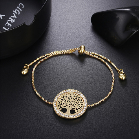 Pulsera de cristal transparente ajustable de oro para mujer, brazalete con cuenta de árbol de la vida, regalos de joyería, novedad de 2022 ► Foto 1/6