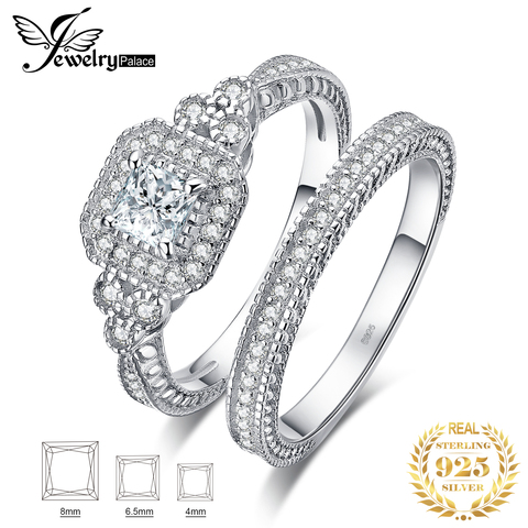 JPalace Princess-Conjunto de anillos de compromiso Vintage para mujer, 925 anillos de plata esterlina de boda, conjuntos de novia, joyería de plata 925 ► Foto 1/6