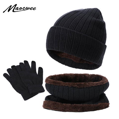 Conjunto de tres piezas de guantes Unisex, gorro, bufanda, bufanda, guantes con pantalla táctil, para exteriores, cálido, terciopelo de punto ► Foto 1/6