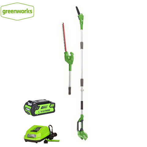 GreenWorks-Sierra de poste inalámbrica, podadora de setos, peine, batería y cargador, 20302G-MAX, 40V, 8 pulgadas, recién llegado, incluye ► Foto 1/4