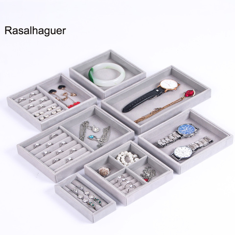 Rasalhaguer-cajón organizador de almacenamiento, bandeja de anillo de terciopelo gris suave, joyería, pendientes, collar, colgante, pulsera, novedad de 2022 ► Foto 1/6