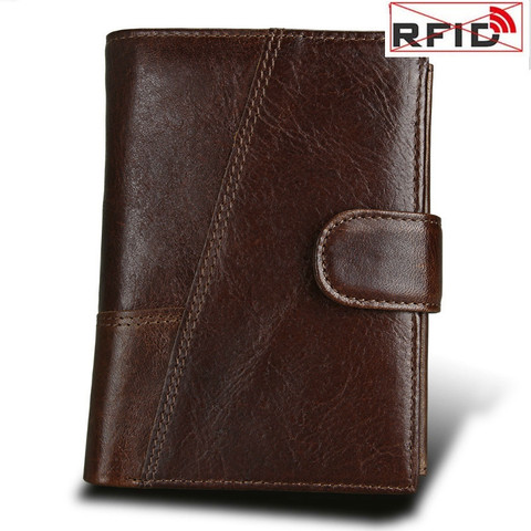 De piel de vaca de calidad hombres Cartera de cuero genuino de carteras de RFID bloqueo Anti robo de Moda hombre tarjeta monedero cartera hombre ► Foto 1/6