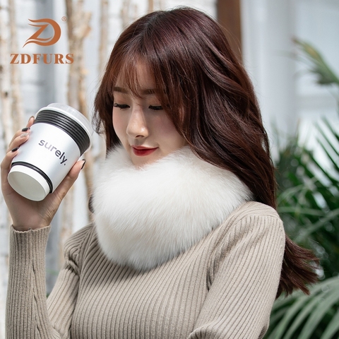 ZDFURS * cuello de piel de zorro Real mujeres 100% bufanda de piel de zorro Natural invierno cálido Cuello de piel bufandas con imán ► Foto 1/6