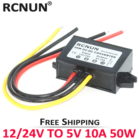 RCNUN-regulador de convertidor de CC, fuente de alimentación LED de 12 V, 24V a 5 V, 3A, 5A, 10A, 50W, 24 voltios, Buck a 5 voltios ► Foto 1/6
