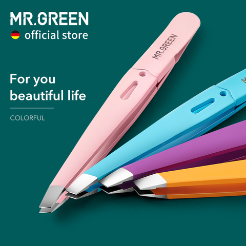 MR.GREEN-Pinzas para cejas, extractor de pelos finos de Belleza del cabello de colores, pinzas para cejas inclinadas de acero inoxidable, herramientas de maquillaje para eliminación ► Foto 1/5