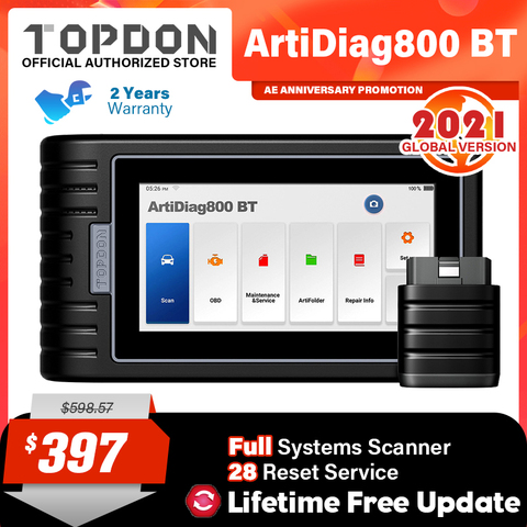 TOPDON-herramienta de diagnóstico de coche ArtiDiag800 BT, escáner automotriz, herramientas de escaneo automático, Bluetooth, todos los sistemas, 28 funciones de reinicio, PK MK808BT ► Foto 1/6