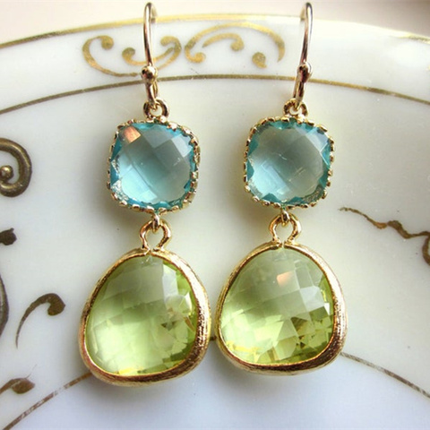 Pendientes de gota de peridoto de oro simples de moda para mujer, pendientes de compromiso de boda para mujer, regalos de joyería para ella ► Foto 1/5