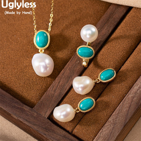 Uglyless-juegos de joyas para mujer, perlas barrocas populares, perlas naturales, pendientes turquesa, anillos, collares, SIN Cadena, plata 925 ► Foto 1/6