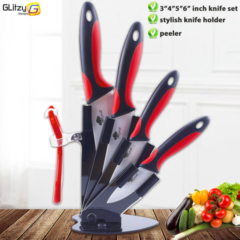 Cuchillo de cerámica para cocina de 3, 4, 5, 6 pulgadas, soporte para cuchillos de Chef con pelador, hoja de Zirconia blanca, juego de herramientas de cocina vegetal y fruta ► Foto 1/6