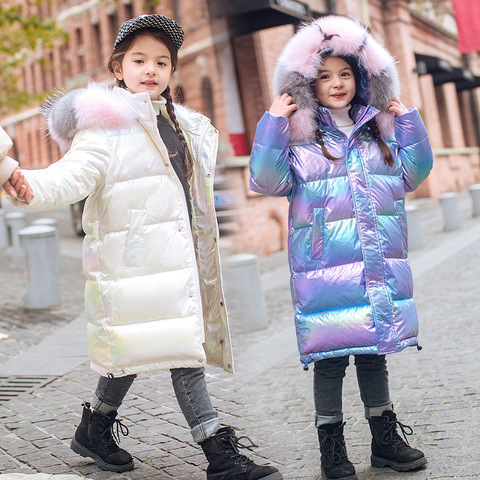 Chaqueta de plumón de pato blanco cálido para niña, ropa gruesa de invierno, prendas de vestir exteriores, parka, abrigo de piel de imitación, traje de nieve 5-16 años, 80% ► Foto 1/6