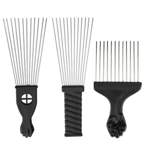 Cepillo Afro de Metal profesional, peine Dientes anchos para voluminizar el cabello, peine antiestático, cepillo desenredador, peine, puño negro ► Foto 1/6