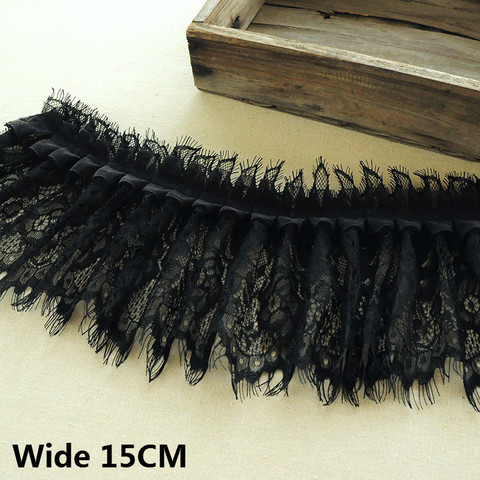 Cinta de Organza negra de 15CM de ancho para mujer, encaje con flecos, adorno de volantes, Collar de vestido, faldas, Material de empalme, decoración de borlas de costura ► Foto 1/5