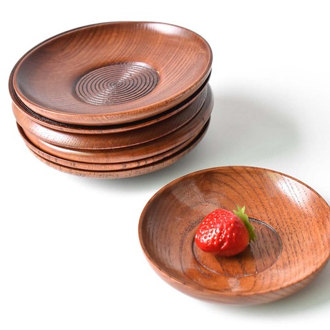 Vajilla redonda de madera sólida para el hogar, plato pequeño de madera maciza para cocina, pan, fruta, postre, aperitivos, estilo japonés, 1 Uds. ► Foto 1/6