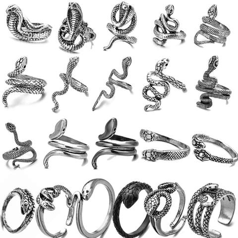 Exagerada serpiente Cobra anillo abierto Ajustable Punk negro serpiente anillo para las mujeres gótico Retro dedo joyería de accesorios Rock ► Foto 1/6