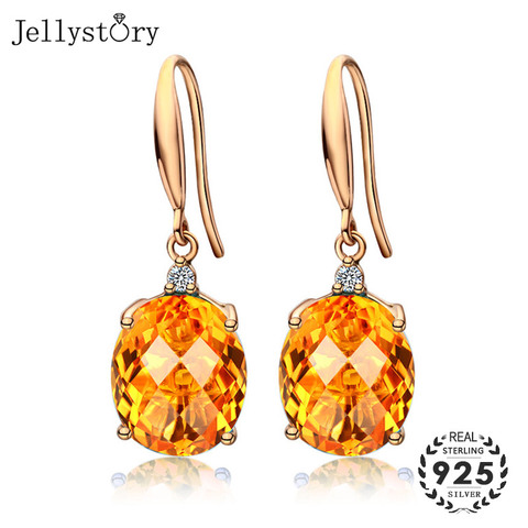 Jellystory-pendientes de plata de ley 925 con gemas de citrino, joyería con Forma ovalada, para mujeres ► Foto 1/5