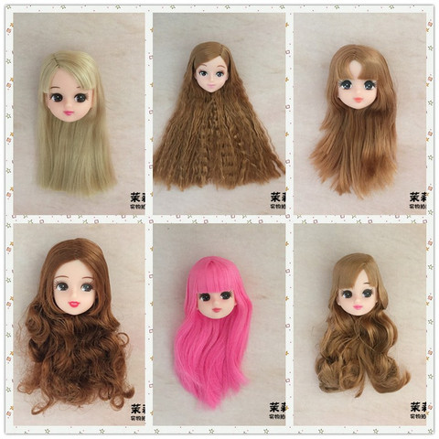 Cabezas de muñecas de Licca de pelo largo y corto, pelo curvo, suave, rosa, amarillo, verde, muñeco para niño y niña, piezas de juguete, accesorios DIY ► Foto 1/1