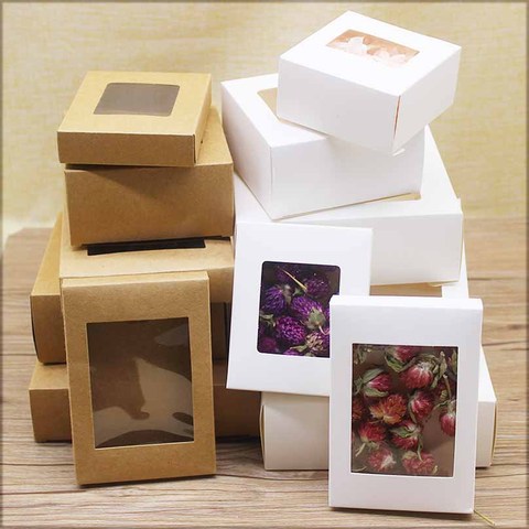 20 piezas DIY Paquete de regalos con ventana Blanco/kraft caja de regalos de navidad embalaje de pastel para boda fiesta en casa envases para muffins box ► Foto 1/6