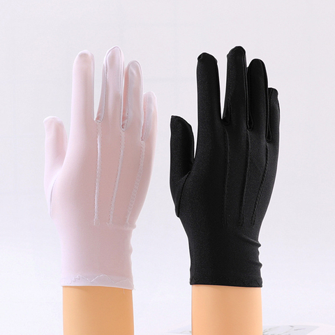 Los hombres y las mujeres corta ceremonia guantes de negro blanco verano delgada protección solar guantes Unisex rendimiento elástico guantes de lycra ► Foto 1/6