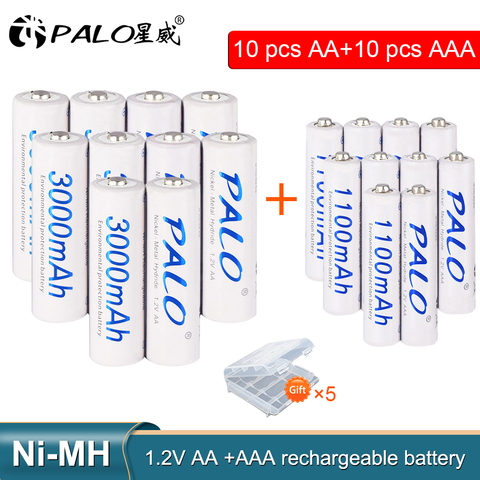 8 piezas PALO 1,2 V 3000 mAh AA batería recargable y 8 piezas 1100 mAh AAA recargables para juguetes coche ► Foto 1/6