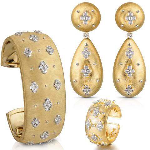Missvikki-Conjunto de pendientes y anillo de circonia cúbica brillante para mujer, conjunto de 3 pulseras abiertas, joyería de boda para fiesta de Dubái ► Foto 1/6