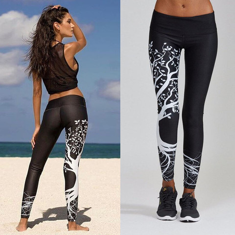 Gran oferta de las mujeres impreso fitness legging de entrenamiento de deportes gimnasio ejercicio atlético pantalones de cintura elástica negro ► Foto 1/6