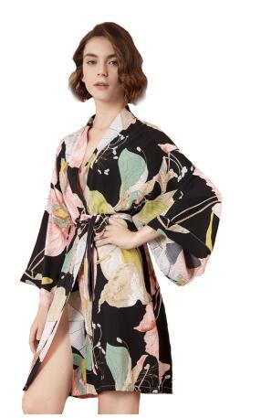 Bata Kimono de algodón para mujer, lencería Sexy, bata de baño con flores, batas impresas de satén, ropa de dormir de talla grande, novedad de 2022 ► Foto 1/6