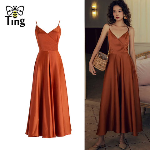 Tingfly verano Correa vestido Boho sin mangas Sexy sin espalda Bowknot Midi largo elegante satén Vestidos de fiesta de playa Vestidos trajes de México ► Foto 1/6