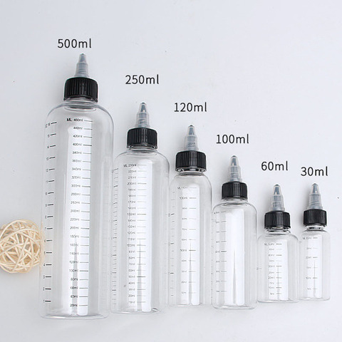 Uds 30ml/60ml/100ml/120ml/250ml de PET de plástico de jugo de E líquido capacidad botellas de cuentagotas de giro tapa tatuaje de tinta de pigmento de contenedores ► Foto 1/6