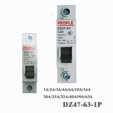 220v-400V 1P 1A/2A/3A/4A/6A/10A/16A/20A/25A/32A/40A/50A/63A dz47-63 aprobación CE interruptor de aire hogar disyuntor ► Foto 1/3