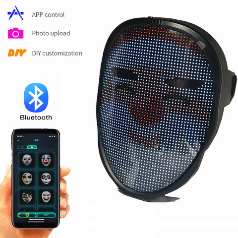 Máscara LED de fiesta con texto animado para edición de fotos DIY con Bluetooth a todo Color, batería integrada, Interruptor de Sensor, imagen a cara, juguete para regalo ► Foto 1/1