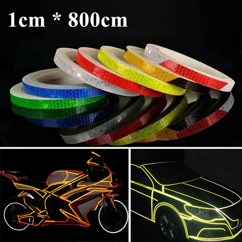 800cm coche adhesivos reflectantes para motocicleta bicicleta Reflector DE LA SEGURIDAD advertencia pegatina de llanta coche cinta accesorios 7 colores decoración del coche ► Foto 1/6