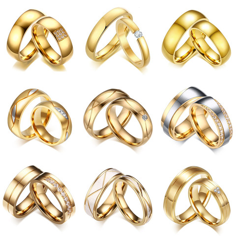 Modyle-anillos de boda de acero inoxidable con zirconia cúbica, anillos para parejas, Color dorado, regalo de aniversario, 2022 ► Foto 1/6