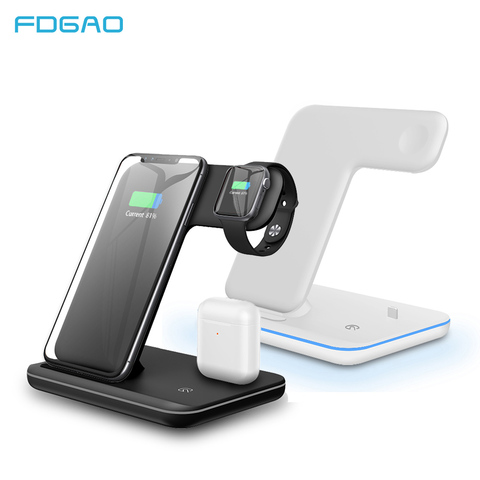 FDGAO-cargador inalámbrico para móvil, base de carga rápida Qi 3 en 1 de 15W para Iphone 12, 11, X, XS, XR, 8, Airpods Pro, Apple Watch SE, 6, 5, 4, 3, 2 ► Foto 1/6