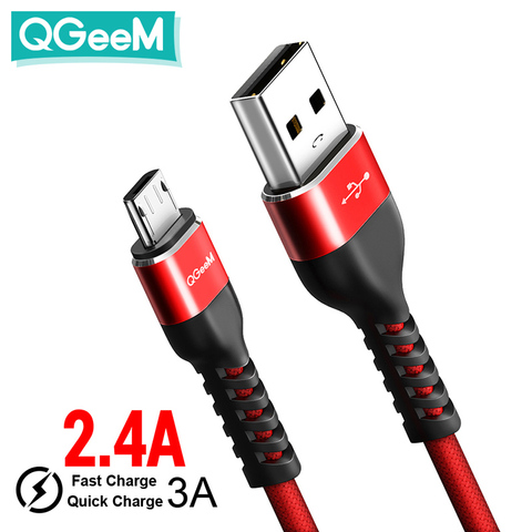 QGeeM Cable Micro USB 2.4A de carga rápida Cable de datos USB para Samsung Xiaomi LG Tablet Android Teléfono Móvil Cable de carga USB ► Foto 1/6