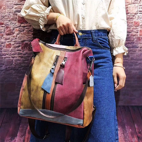 Nesitu-mochila de piel auténtica de gran capacidad para mujer, de gran calidad bolso de hombro, A4, Vintage, colorida, para mujer niña señora, M521 ► Foto 1/6