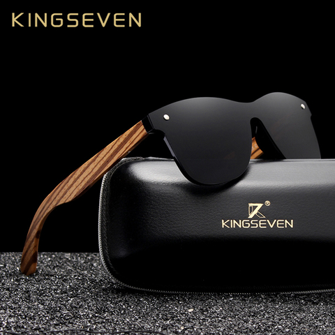 KINGSEVEN-gafas de sol cuadradas polarizadas para hombre y mujer, lentes cuadradas polarizadas con espejo con marco de madera, planas, UV400 ► Foto 1/6