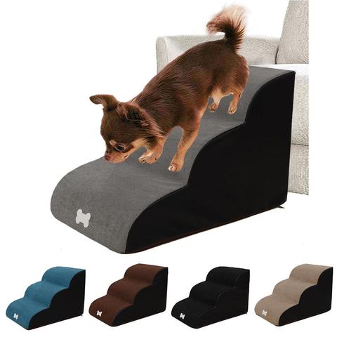 Escalera antideslizante de franela para perros y gatos pequeños, rampa de 3 escalones para mascotas, sofá cama, escalera ► Foto 1/6