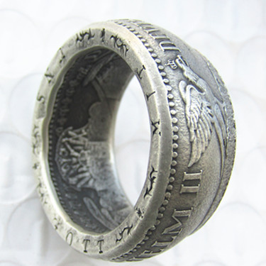 Anillo de moneda plateado, hecho a mano, en tamaños 8-16, Alemania, 5 marcas, 1913 ► Foto 1/1