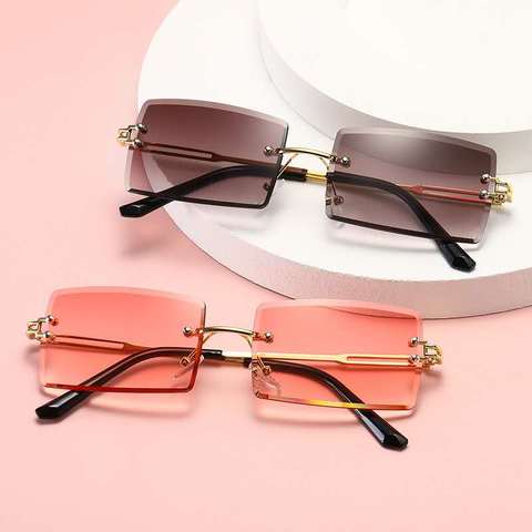 Gafas de sol de estilo Retro para mujer, anteojos de sol femeninos marca de diseñador, a la moda, sin marco, con gradiente, con de corte, 2022 - Historial de precios