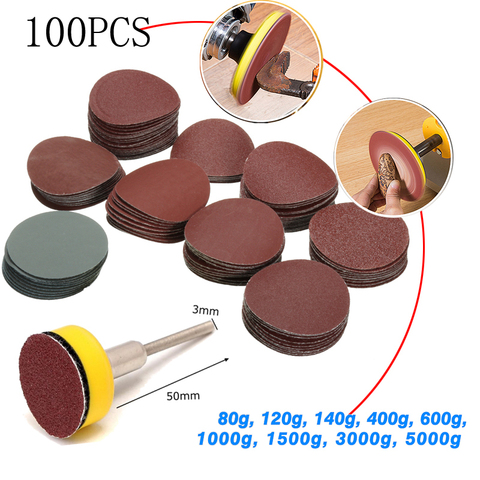 100 Uds 25mm/1 pulgada papel de lija + 1pc 1 pulgada bucle gancho Backer placa 1/8 pulgadas mango + 1 Uds bucle Pad amolador de abrasivos mixto pulido ► Foto 1/6