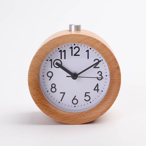 Reloj despertador de madera para mesita de noche para niños, Circular, con aguja, retroiluminación, de escritorio, silencioso, de madera, sin tictac, WJ908 ► Foto 1/5