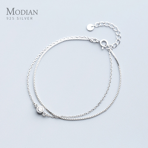 Modian-pulsera de doble capa para mujer, CZ transparente, luminosa, Plata de Ley 925, pulsera minimalista, accesorios de joyería delicada ► Foto 1/4